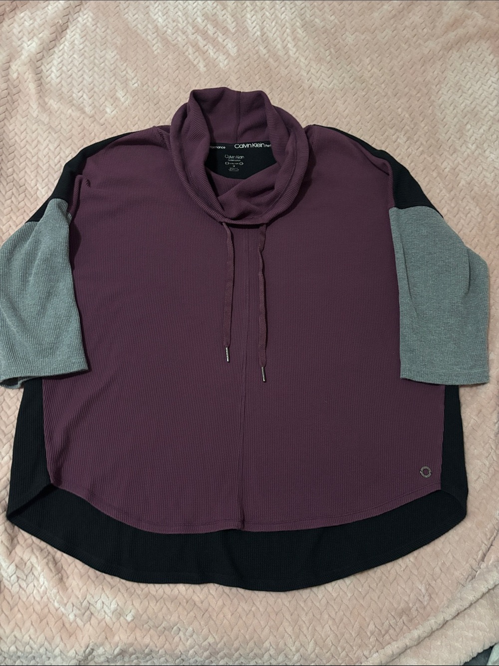 Calvin Klein Plum, Gray & Black Colorblock Cowl Neck Top